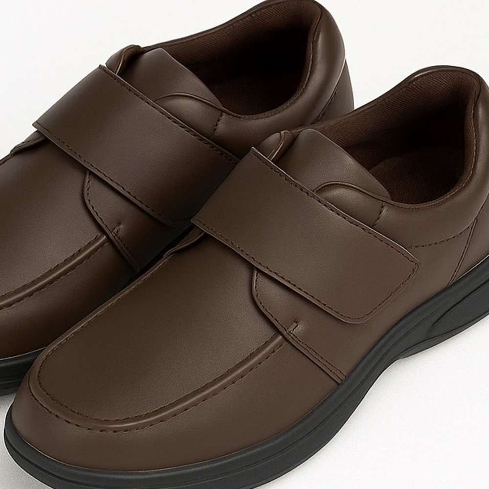 FitVille Men’s Brown Extra Wide Comfort Shoes – Size 12.5W, Hook & Loop Closure